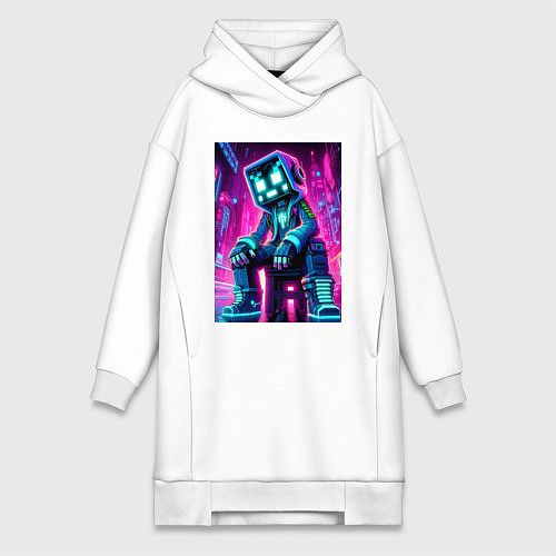 Женская толстовка-платье Minecraft - dude in the neon city / Белый – фото 1