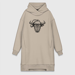 Женская толстовка-платье Новогодний бычок