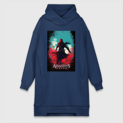 Женское худи-платье Assassins creed red blue abstract, цвет: тёмно-синий