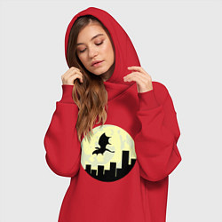 Женское худи-платье Дракон, летящий над городом, цвет: красный — фото 2