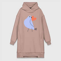 Женское худи-платье Голубь с сердечком, цвет: пыльно-розовый