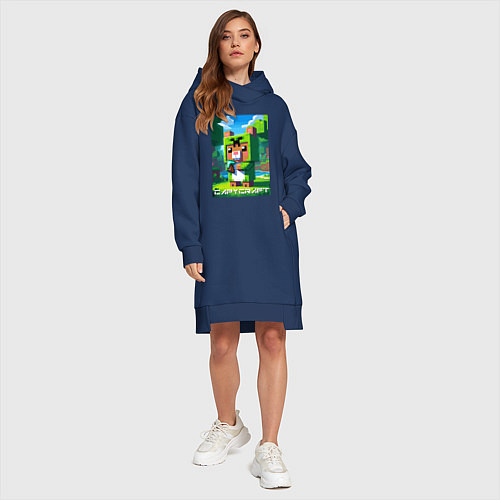 Женская толстовка-платье Capybara and Minecraft collaboration - ai art / Тёмно-синий – фото 4