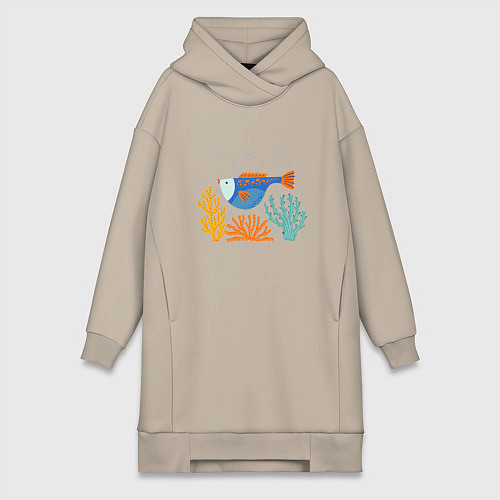 Женская толстовка-платье Рыбка в кораллах / Миндальный – фото 1