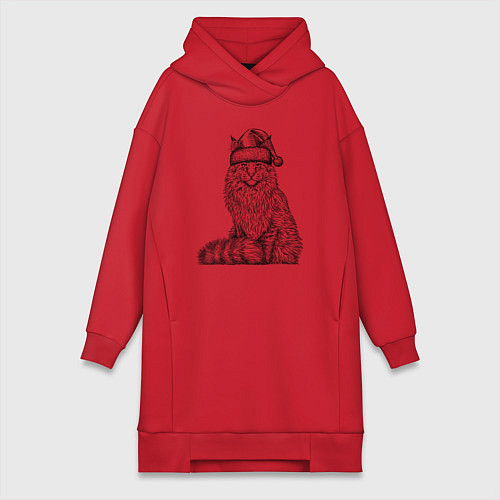 Женская толстовка-платье Новогодний мейн-кун / Красный – фото 1