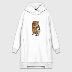 Женское худи-платье Капибара с микрофоном, цвет: белый