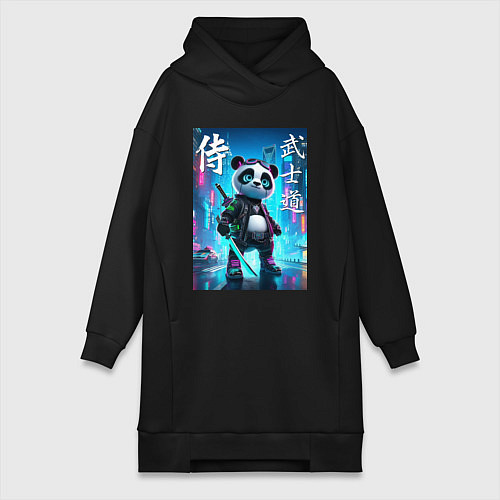 Женская толстовка-платье Panda samurai - bushido ai art / Черный – фото 1
