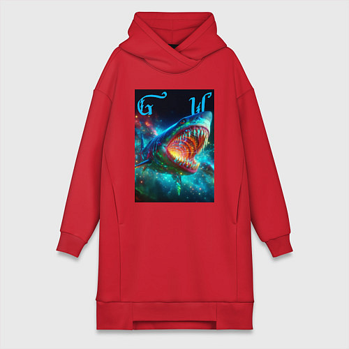 Женская толстовка-платье Great white space shark - ai art / Красный – фото 1