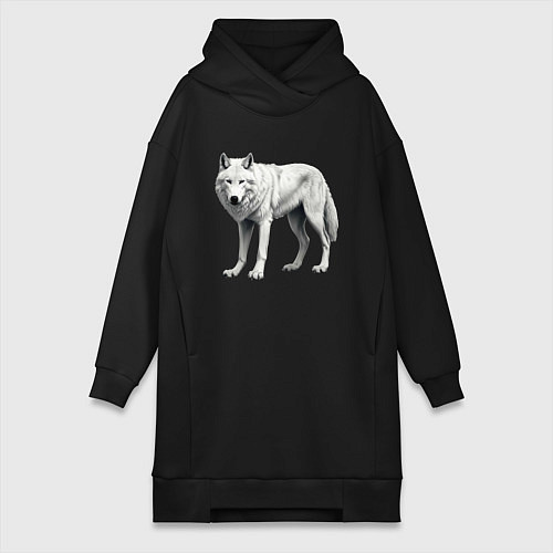 Женская толстовка-платье Белый волк альфа / Черный – фото 1