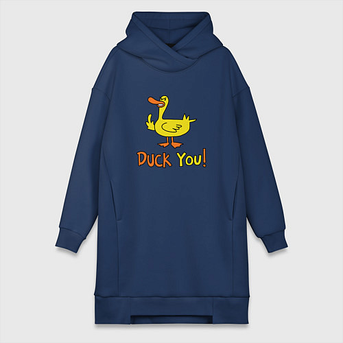 Женская толстовка-платье Утка показывает палец мем duck you / Тёмно-синий – фото 1