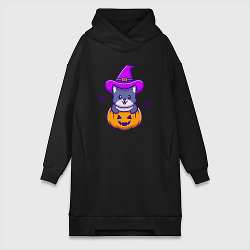 Женская толстовка-платье Kitty halloween / Черный – фото 1