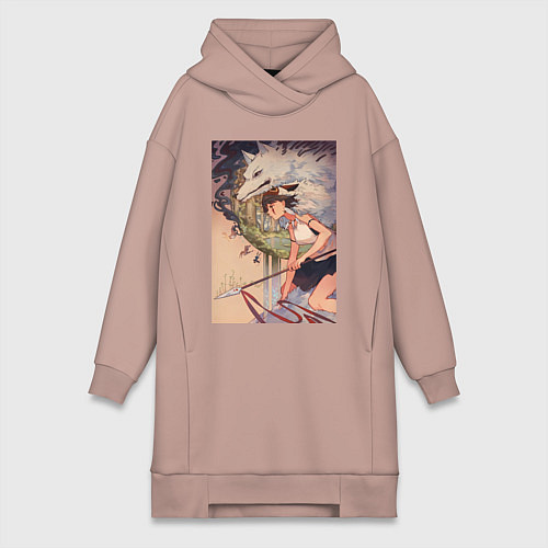 Женская толстовка-платье Принцесса Мононоке - волк Моро / Пыльно-розовый – фото 1