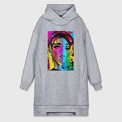 Женское худи-платье Портрет девушки - нейросеть, цвет: меланж
