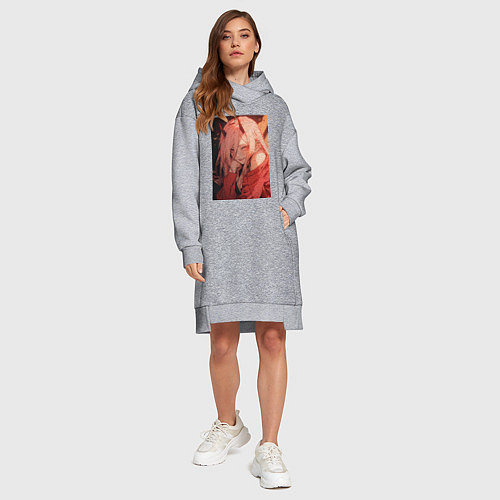 Женская толстовка-платье Человек-бензопила Пауэр Охотница на демонов / Меланж – фото 4