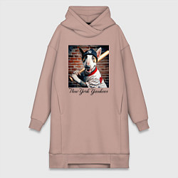 Женское худи-платье Bull terrier - New York yankees baseball team, цвет: пыльно-розовый