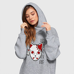 Женское худи-платье Маска кицунэ - клинок рассекающий демонов, цвет: меланж — фото 2