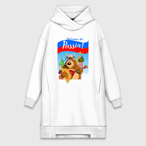 Женская толстовка-платье Welcome to Russia inscription color / Белый – фото 1