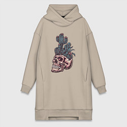 Женское худи-платье Кактус в черепе, цвет: миндальный