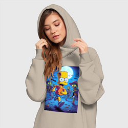 Женское худи-платье Барт Симпсон убегает от зомби - хэллоуин, цвет: миндальный — фото 2