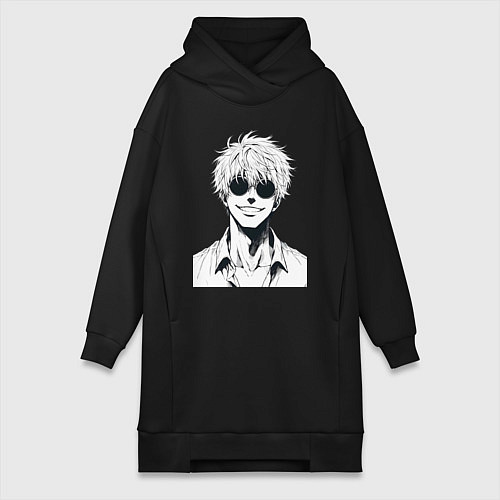 Женская толстовка-платье Магическая битва Сатору Годзё в очках / Черный – фото 1