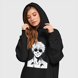 Женское худи-платье Магическая битва Сатору Годзё в очках, цвет: черный — фото 2