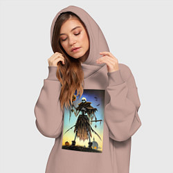 Женское худи-платье Ведьма пугало - хэллоуин нейросеть, цвет: пыльно-розовый — фото 2