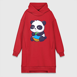 Женское худи-платье Панда с мячом, цвет: красный