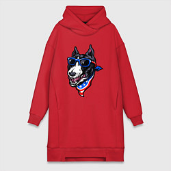 Женское худи-платье Американский пёсик, цвет: красный