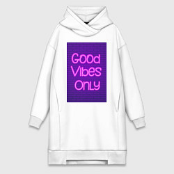 Женское худи-платье Неоновая надпись good vibes only и кирпичная стена, цвет: белый