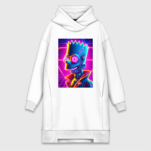 Женская толстовка-платье Биоробот Барт - неоновое свечение / Белый – фото 1