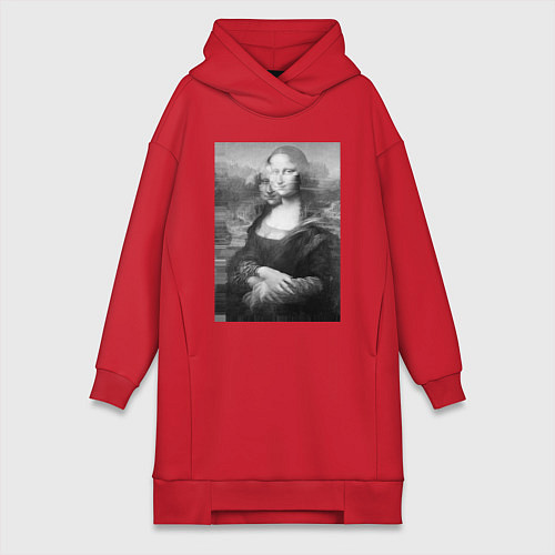 Женская толстовка-платье Черная-белая Мона Лиза с глюками / Красный – фото 1