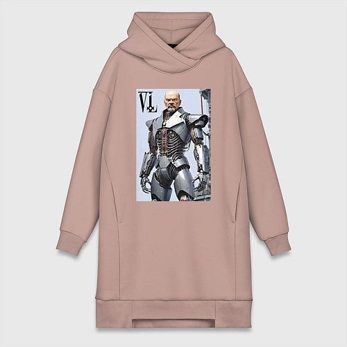 Женская толстовка-платье Vladimir Lenin - cyberpunk fantasy / Пыльно-розовый – фото 1