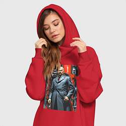 Женское худи-платье Ленин в кожанке - киберпанк, цвет: красный — фото 2
