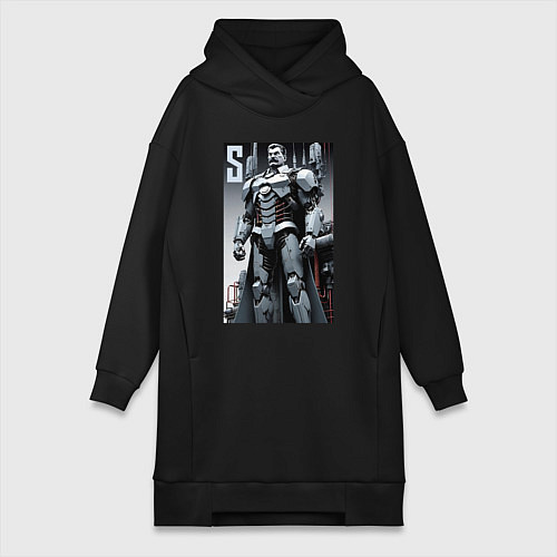 Женская толстовка-платье Иосиф человек из стали - нейросеть / Черный – фото 1