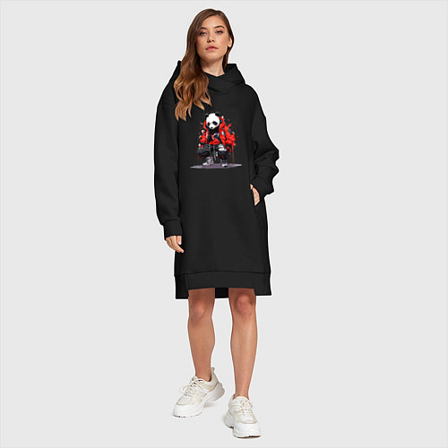 Женская толстовка-платье Модная панда в красной куртке / Черный – фото 4