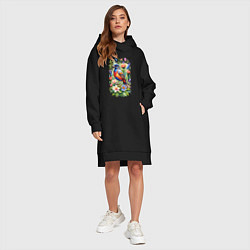 Женское худи-платье Расписной овсянковый кардинал, цвет: черный — фото 2