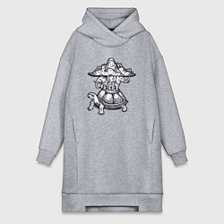 Женское худи-платье Слоны и черепаха, цвет: меланж