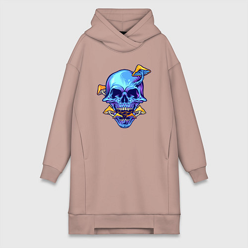 Женская толстовка-платье Череп с грибочками / Пыльно-розовый – фото 1