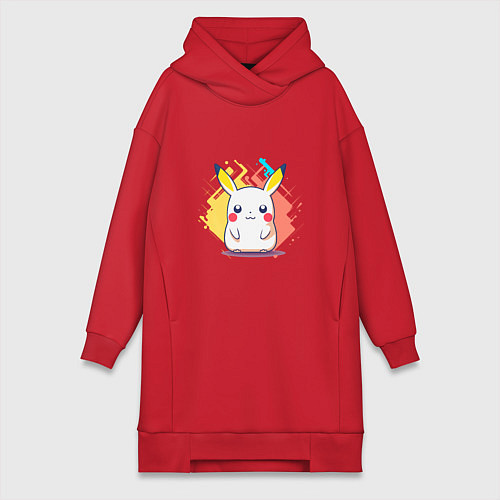 Женская толстовка-платье Белый Пикачу / Красный – фото 1