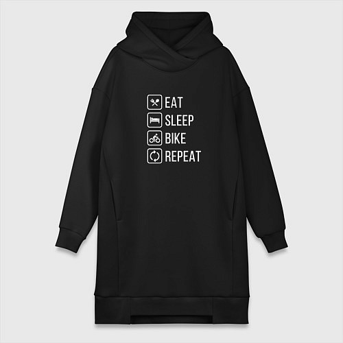 Женская толстовка-платье Eat sleep bike repeat / Черный – фото 1