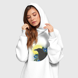 Женское худи-платье Чёрный ворон на ветке под луной, цвет: белый — фото 2