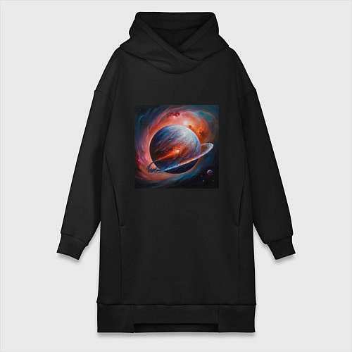 Женская толстовка-платье Огненная планета / Черный – фото 1