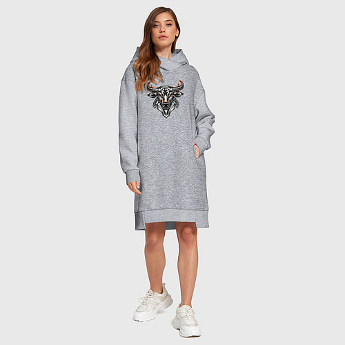 Женская толстовка-платье Мифологический символ голова быка / Меланж – фото 4