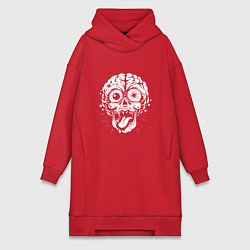 Женское худи-платье Череп с мозгами и глазами, цвет: красный