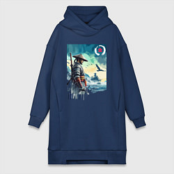 Женское худи-платье Японский самурай - призрак Цусимы, цвет: тёмно-синий
