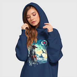 Женское худи-платье Японский самурай - призрак Цусимы, цвет: тёмно-синий — фото 2