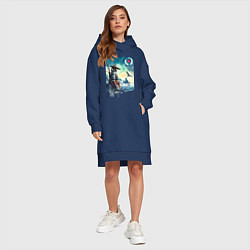 Женское худи-платье Японский самурай - призрак Цусимы, цвет: тёмно-синий — фото 2