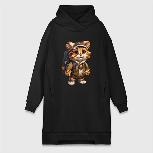 Женская толстовка-платье Тигрёнок-турист / Черный – фото 1