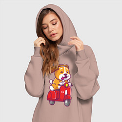 Женское худи-платье Пёсик на мотороллере, цвет: пыльно-розовый — фото 2