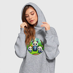 Женское худи-платье Панды в бамбуковом лесу, цвет: меланж — фото 2