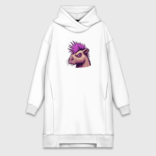 Женская толстовка-платье Панк капибара с ирокезом / Белый – фото 1